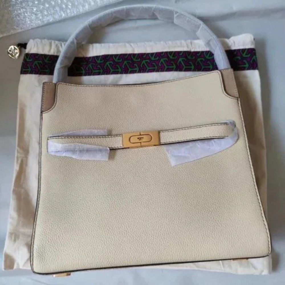 NWT Tory Burch New Moon Pebbled Lee Radziwill Small Double Bag
